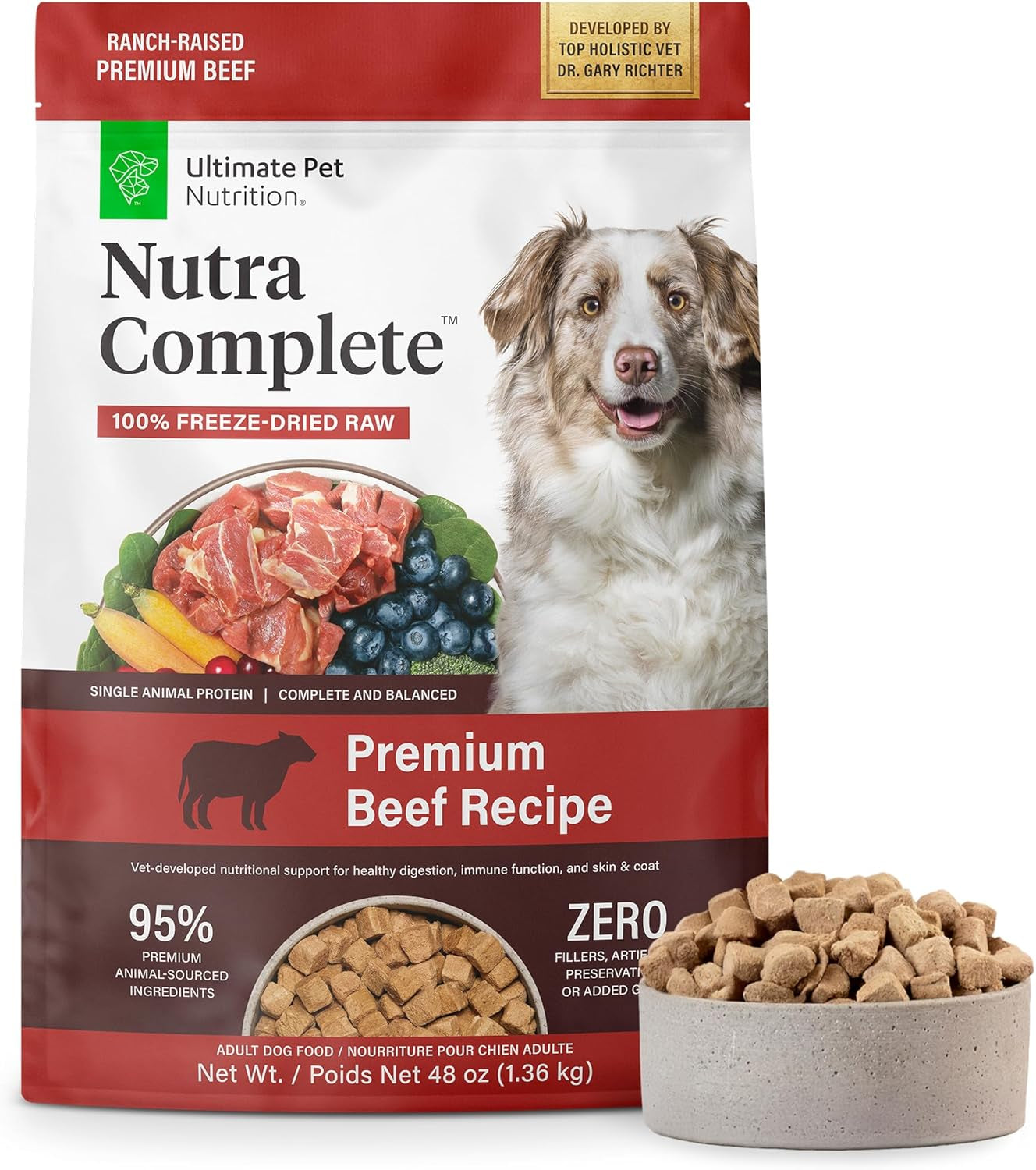 ultimate-pet-nutrition-nutra-complete-100-freeze-dried-raw-veterinarian-formulated-dog-food-with-antioxidants-prebiotics-and-amino-acids-1-pound-beef