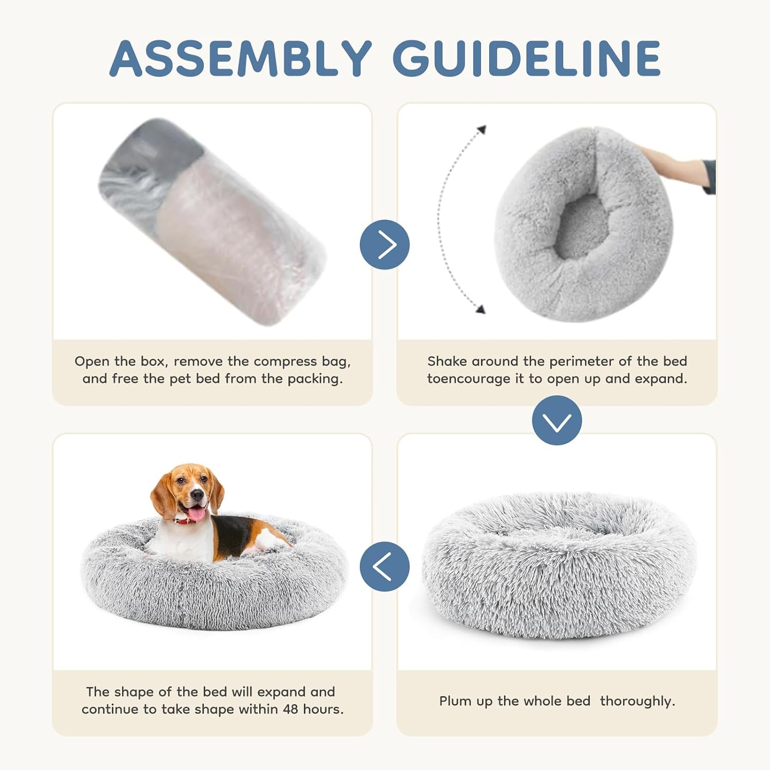 dumos-30-7-inch-donut-dog-bed-faux-fur-plush-grey-machine-washable-cuddler-warming-cozy-fluffy-faux-fur-plush-round-pet-bed-anti-slip-bed-for-indoor-dogs-and-cats