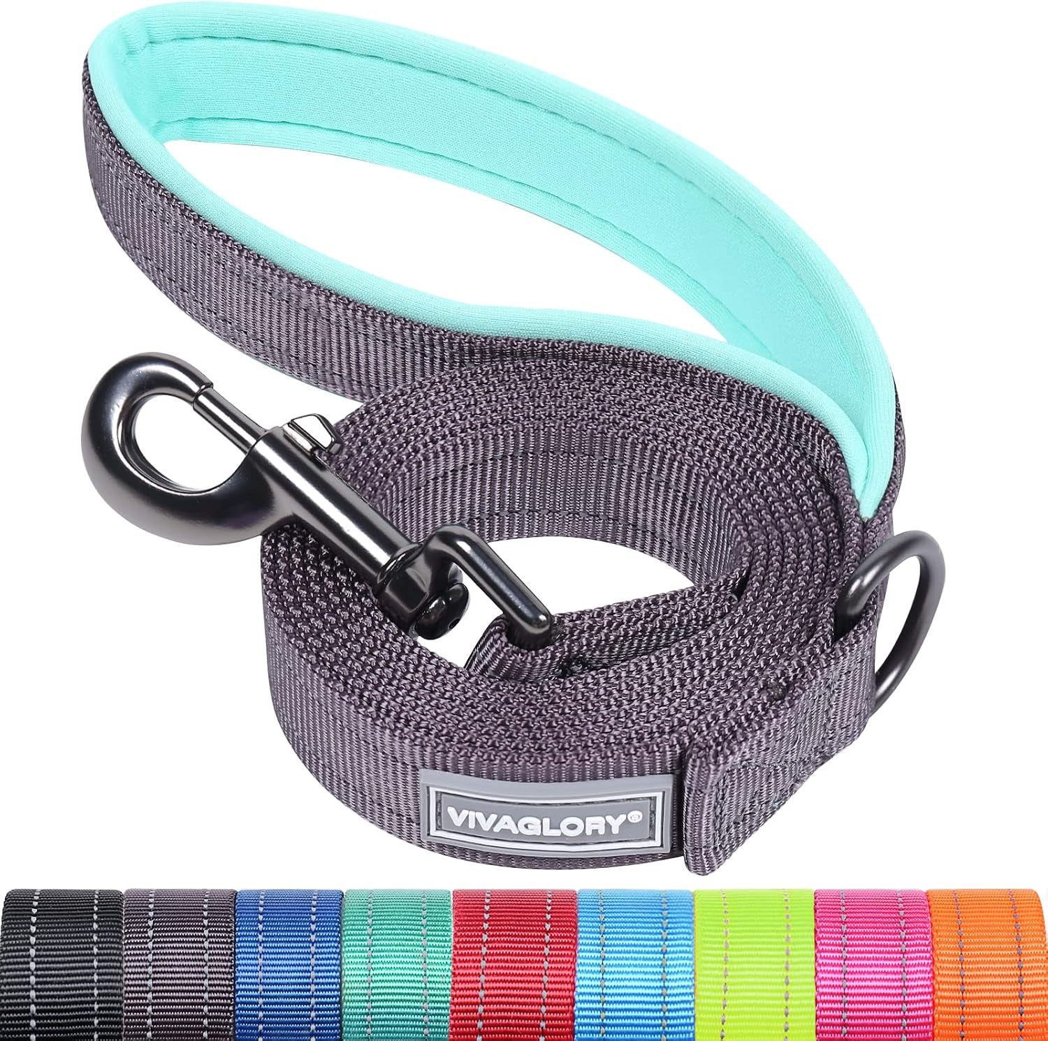 vivaglory-dog-leash-puppy-leash-for-collar-3ft-x-1in-black-with-soft-padded-handle-for-training-walking-heavy-duty-double-layer-nylon-pet-puppy