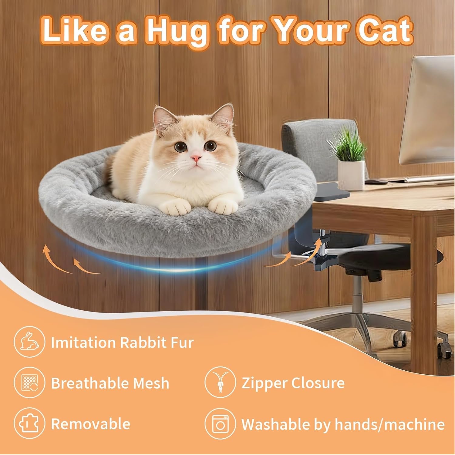cat-desk-bed-ergonomic-cat-desk-perch-clamp-for-remote-workers-quality-desktop-suspended-cats-bed-rotating-cats-hammock-desk-with-removable-cover-cat-bed-hold-up-to-50lbs-gray