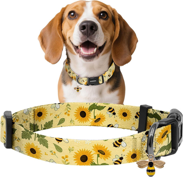 Kazazoo Dog Collar Cute and Soft Nylon Puppy Collar Girl Dogs, Adjustable Purple Dog Collars for Medium Dogs, Purple Flowers-M26