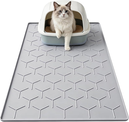 Garoopion Silicone Cat Litter Mat 34×22 Inch, Easy to Clean, Gray | Waterproof Silicone Mat with Raised Edges, Catch Litter, Protect Floor from Urine, Multi-Use for Dog/Sink/Kitchen/Boots1