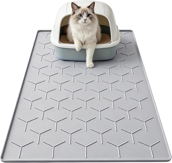 Garoopion Silicone Cat Litter Mat 34×22 Inch, Easy to Clean, Gray | Waterproof Silicone Mat with Raised Edges, Catch Litter, Protect Floor from Urine, Multi-Use for Dog/Sink/Kitchen/Boots1