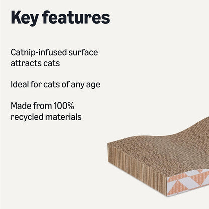 Amazon Basics Cat Scratching Post, Cat Scratch Pad for Indoor Cats with Catnip, Single Layer with Curve, 16.5 X 8.1 X 1.6 In, 2-Pack2
