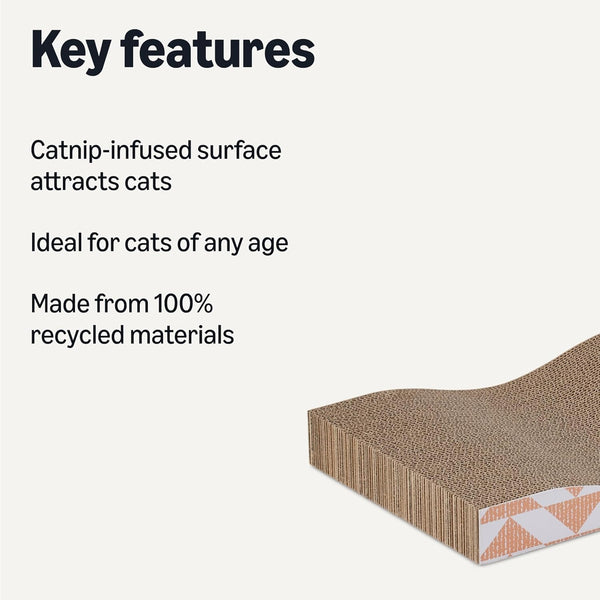 Amazon Basics Cat Scratching Post, Reversible Double-Sided Corrugated Cardboard with Catnip, Curved Wave Design, 16.5 X 8.1 X 1.6 In, 2-Pack2