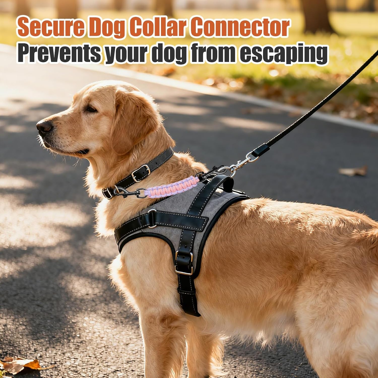 dog-collar-safety-clip-with-dual-clasps-handmade-backup-safety-strap-for-dog-harness-collars-and-no-pull-harness-connectors-pink-light-purple