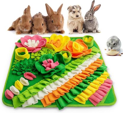 Rabbit Foraging Mat, 20"X20" Pet Snuffle Mat Interactive Snuffle Feeding Toy for Rabbits Guinea Pigs Chinchillas, Washable Pet Feed Game Bunny Toys to Stimulate Natural Foraging Skills1
