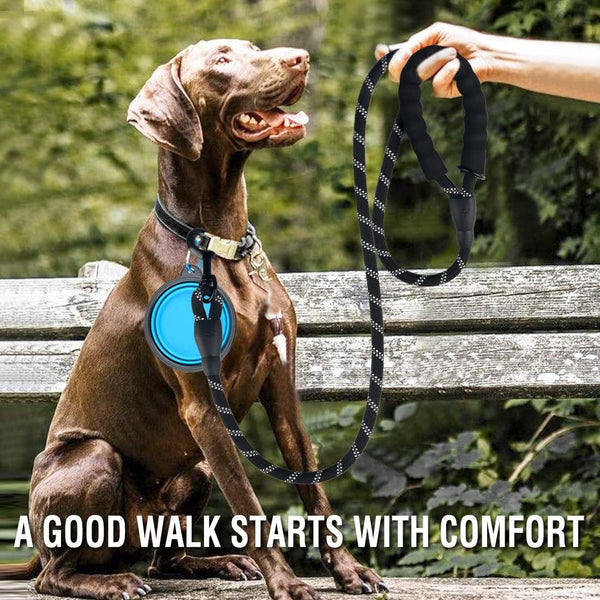COOYOO 2 Pack Dog Leash 5 FT Heavy Duty - Comfortable Padded Handle - Reflective Dog Leash for Medium Large Dogs with Collapsible Pet Bowl2