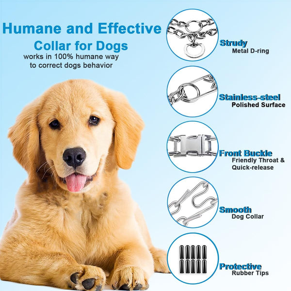 Prong Collar for Dogs, Dog Training Collar for Small Medium Large Dogs | Dog Pinch Collar, Adjustable Size, No Pull, Quick Release Buckle, Hook 360° Swivel, High Quality, Extra Link and Rubber Cap3