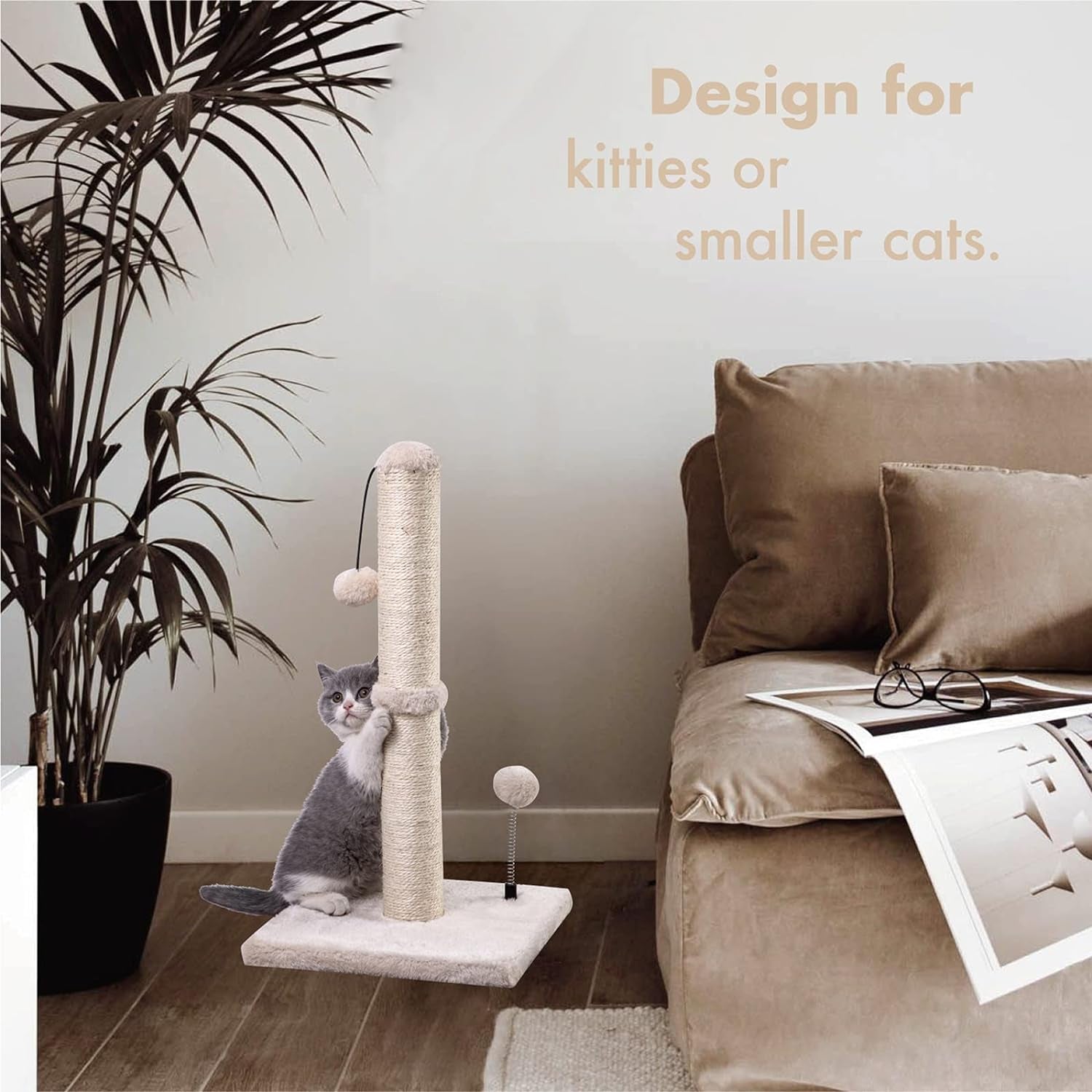 mecool-cat-scratching-post-premium-basics-kitten-scratcher-sisal-scratch-posts-with-hanging-ball-22in-for-kittens-or-smaller-cats-22-inches-for-kitten-beige