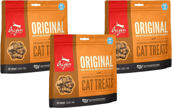 ORIJEN 3 Pack of Original Cat Treats, 1.25 Ounces Each, Freeze-Dried, Grain-Free, Made in the USA1