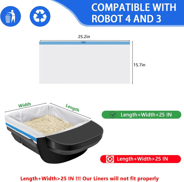 80 Count Cat Litter Box Liner for Automatic Cat Litter Box and Litter Box Robot 5/4/3, Heavy-Duty Tear-Free Drawstring Receptacles Bags Thickened Waste Bags, 25.2 X 15.7 IN3