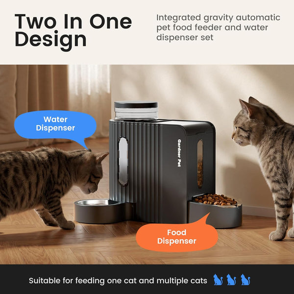 Gardner Pet Automatic Gravity Cat Food Feeder and Water Dispenser Stainless Steel Two-In-One Set Large Capacity Dispenser for Pets Dogs, Puppies, Kittens-(0.8 Gallons X 2)2