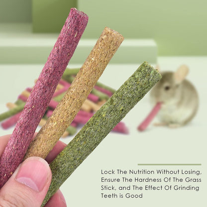 ERKOON Timothy Hay Sticks,Rabbit Chew Toys for Teeth Natural Molar Sticks Rabbits Treats for Bunnies, Chinchilla Guinea Pigs, Gerbil, Hamster (25 Pcs)2