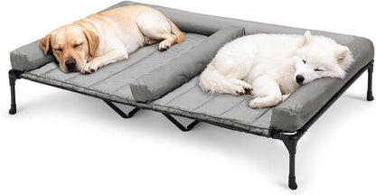 Veehoo Elevated Dog Bed for 2 Dogs, Cooling Raised Dog Bed with Bolster Mat | Outdoor Double Dog Bed with Removable Waterproof Cushion, Breathable Mesh, Non-Slip Feet for Outdoor & Indoor, 49", Brown8