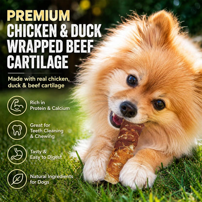 Dog Treats, Chicken Duck Jerky Wrapped Beef Cartilage Sticks Dental Chews | Natural Long Lasting Dog Bones Snack, Rawhide Free Healthy Dog Training Treats for Small Medium Large Dogs, 10.6Oz2