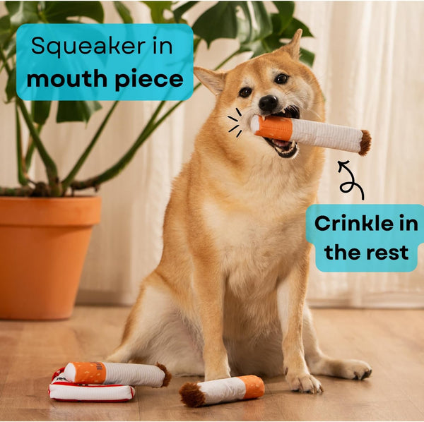 Nestpark Muttboro Doggy Cigs Funny Dog Toys - Parody Plush Squeaky Crinkle Interactive Dog Toy - Hide and Seek Treat Hiding Burrow Puzzle Toy for Stimulating Enrichment Activity4