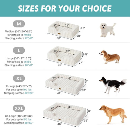 COZY KISS Orthopedic Dog Bed for Extra Large Dog 44X32 Inch, XL Faux Fur Pet Sofa, Bolster Foam Bed with Sides, Non-Slip and Egg-Crate Big Dog Couch Bed with Washable Removable Cover, Beige2