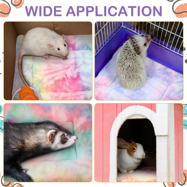 Haull 4 Pcs Waterproof Guinea Pig Bedding Soft Dog Cat Bed Crate Mat Small Animal Plush Cage Liners Rabbit Bunny Kennel Pad Reversible Cozy Pee Thickened Hamster Pad(Tie Dyed,13 X 10 Inch)6