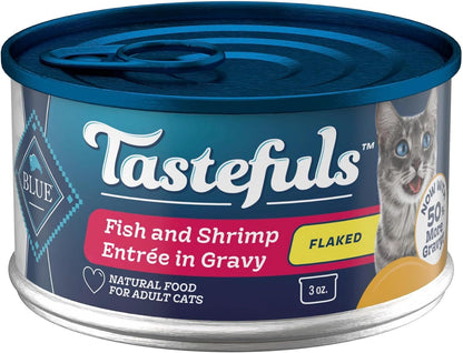 Blue Buffalo Tastefuls Flaked Adult Wet Cat Food Variety Pack (Tuna, Chicken, Fish & Shrimp), Natural Ingredients Enhanced with Vitamins, Minerals & Other Nutrients, 3-Oz. Each (12 Cans)24