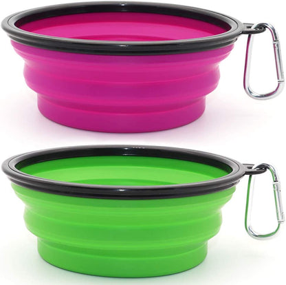 Dog Bowl Pet Collapsible Bowls, 2 Pack for Cats Dogs, Portable Pet Feeding Watering Dish for Walking Parking Traveling with 2 Carabiners (Small, Blue+Green)28