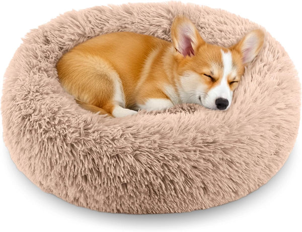 Calming Donut Dog and Cat Bed for Indoor Cats, Anti-Anxiety round Fluffy Soft Washable Small Pet Bed for Puppy and Kitten, Warming Comfortable Luxury Anti-Slip Waterproof Mute Base 20In Gray14