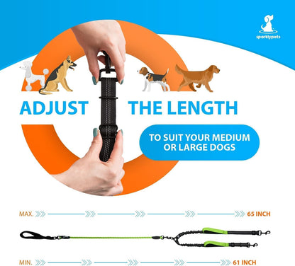 Sparklypets Double Dog Leash for 2 Dogs – Rope Bungee Dual Leash for Medium and Large Breeds with Padded Handles & Tangle Free (Teal, Medium/Large)6