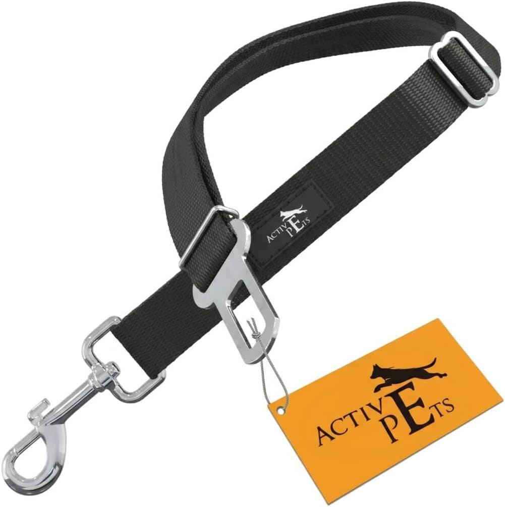 active-pets-black-car-seat-belt-for-dogs-attaches-to-harness-collar-adjustable-18-24-travel-restraint-system-fits-small-large-pups-for-safety-comfort-essential-pet-supplies-accessories