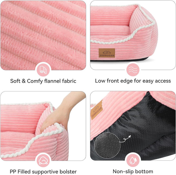 Cat Dog Bed for Pets, Rectangle Pet Bed Gift for Puppy and Kitten, Machine Washable Calming Fluffy Pet Couch Sofa for Indoor Outdoor, Portable Soft Cat Bed with Non-Slip Bottom (Small, Pink)5