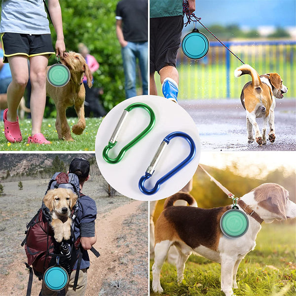SLSON Collapsible Bowl with Cover Lids,2 Pack Dog Travel Bowls Portable Foldable Cat Water Dish Bowl for Pets Walking Parking Camping (Light Blue and Green, Small)7