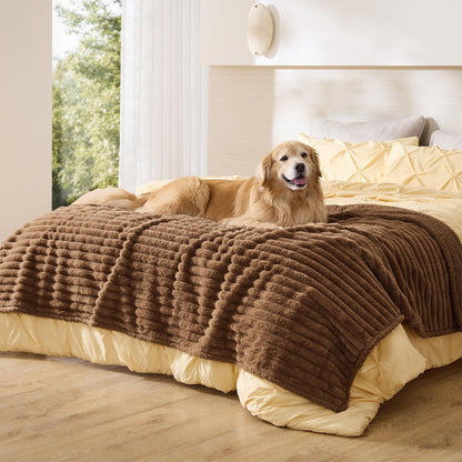 Bedsure Comfyfleece™ Waterproof Dog Blankets for Large Dogs,50X60 Cream | Soft Plush Couch Cover,Washable Corduroy Fleece for Furniture Protector,Cozy Calming Reversible Pet Blanket for Senior Dogs15