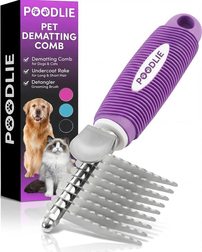 Poodle Dematting Fur Rake Comb Brush for Dogs and Cats - Long 2.5" Steel Safety Blades Metal Comb for Detangling Matted or Knotted Undercoat Hair1