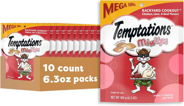 Temptations Mixups Crunchy and Soft Cat Treats, Cookout Flavor, 30 Oz | Chicken, Liver & Beef Flavors, under 2 Calories per Treat, 100% Complete & Balanced for Adult Cats, Resealable Stay-Fresh Tub18
