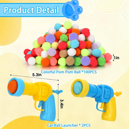 Mity Rain 102PCS Cat Ball Launchers & Pom Pom Balls Interactive Cat Toy Set | Safe Soft Plush Kitten Toys for Indoor Cats, Fun Kitten Toys for Endless Active Play (Christmas)6