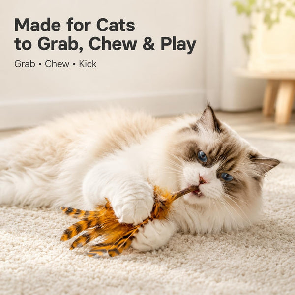 Silvervine Feather Cat Toys, 3 Pack Natural Matatabi Chew Toys for Indoor Cats, 8" Handmade Cat Toy for Chewing & Independent Play, Quiet Indoor Floor Play2