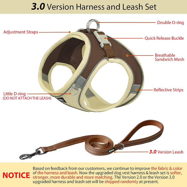 AIITLE No Pull Dog Harness and Leash Set, Step in Adjustable Dog Harness with Padded Vest for All Weather, Dog Leash with Soft Padded Handle, Easy to Put on Small and Medium Dogs Beige S3