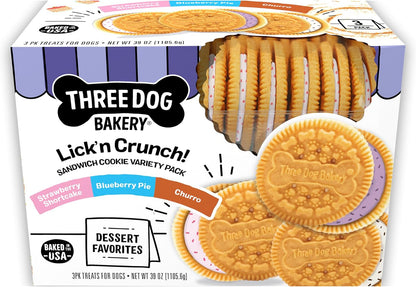 Three Dog Bakery Lick'N Crunch! Dog Treats Variety Pack - 13 Oz - 3 Pack | Carob & Peanut Butter, Golden Vanilla & Vanilla, and Golden Vanilla & Peanut Butter10