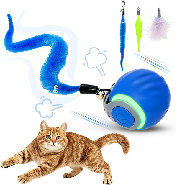 Interactive Cat Toy Ball - Automatic Moving Cat Ball for Indoor Cats with 3 Tails, Rechargeable Silent Kitten Toy for Boredom & Exercise, Rolling Ball Toy with 2 Modes & 2 Speeds.1