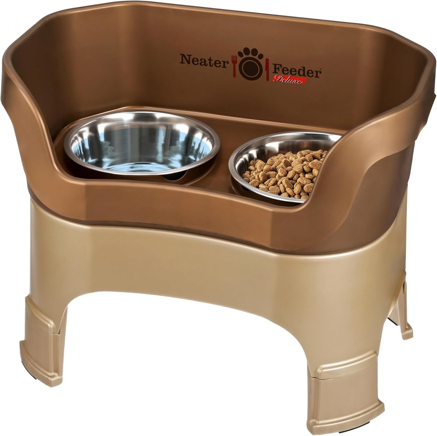 neater-feeder-deluxe-mess-proof-elevated-dog-bowls-for-small-dogs-up-to-19-lbs-2-height-adjustable-6-7-5-no-spill-raised-dog-bowl-stand-stainless-steel-food-bowl-set-made-in-usa-cappuccino