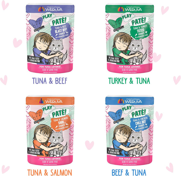 Weruva B.F.F. Play - Best Feline Friend Paté Lovers, Aw Yeah!, Paté Partay! Variety Pack, 3Oz Pouch (Pack of 12)5