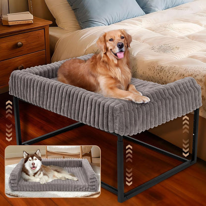 Bedside Dog Bed Adjustable Elevated Bunk Lounge Dog Bed Attach to Human Bed | Dog & Cats Window Perch, 25"X18" Metal Frame Pet Bedside Co-Sleeper with Thick Supportive Cushion Mattress & Washable Cover8