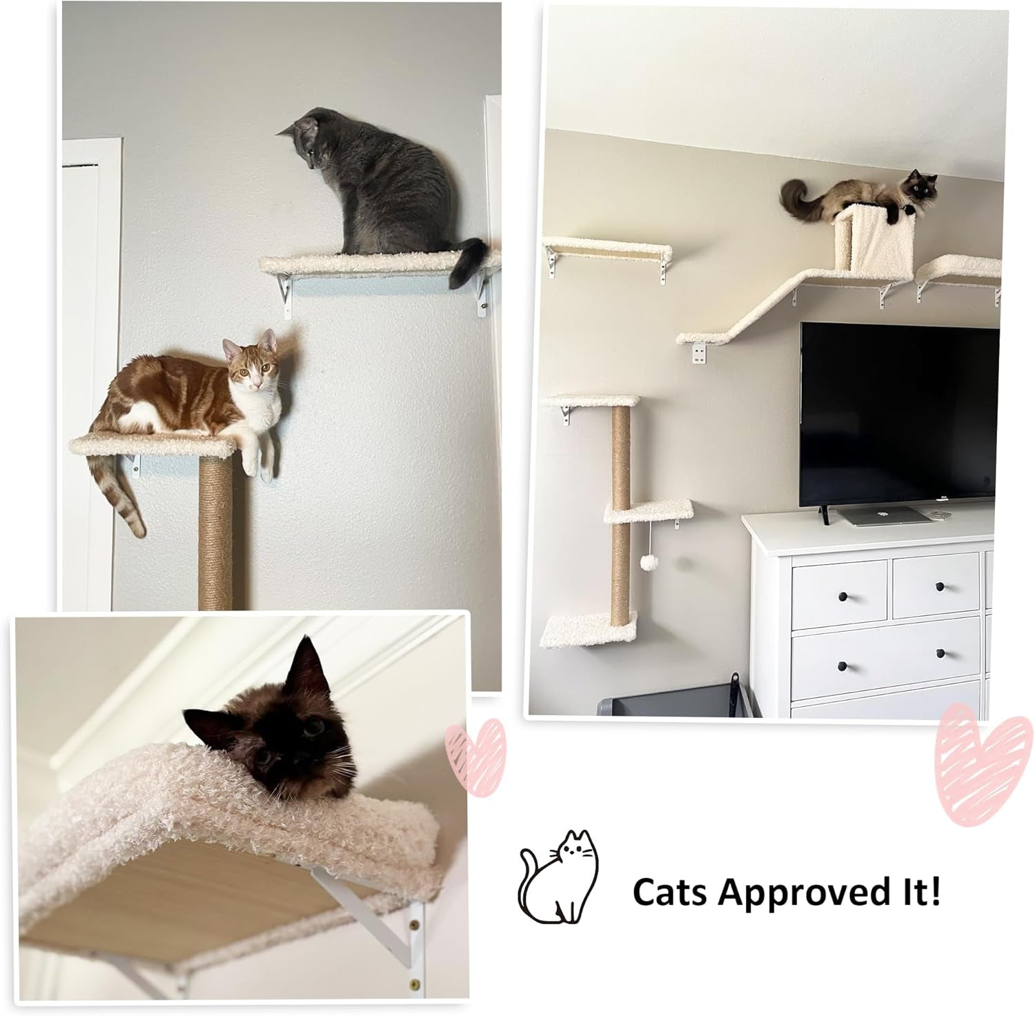 fukumaru-cat-wall-shelves-4-in-1-set-beige-stable-safe-cat-walls-furniture-wooden-kitten-climbing-wall-with-scratching-post-for-16-inch-drywall