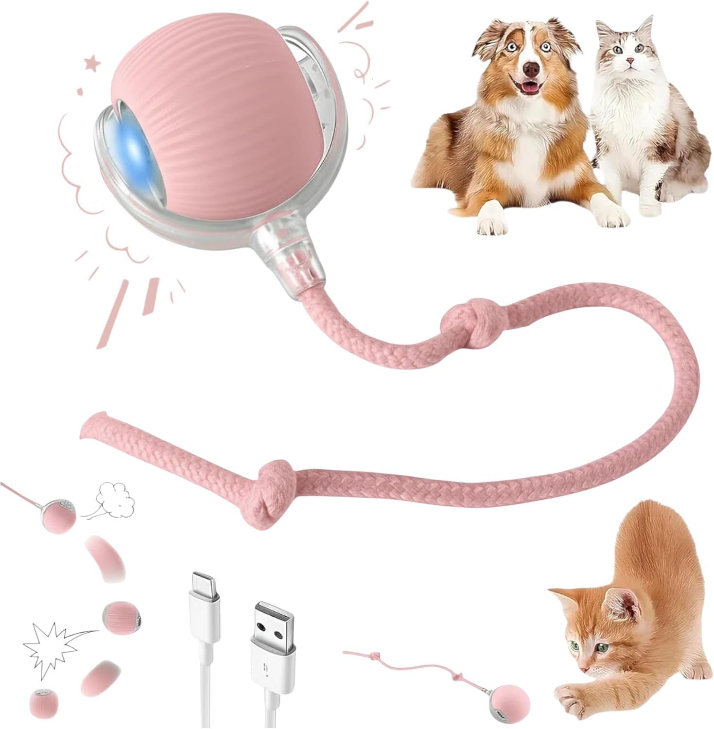 purrmitive-2026-durable-interactive-cat-toys-for-indoor-cats-dog-toys-ball-rolling-pet-ball-smart-automatic-cat-chase-balls-toy-interactive-dog-toys-speedy-tail-kitten-cat-toys-interactive-red