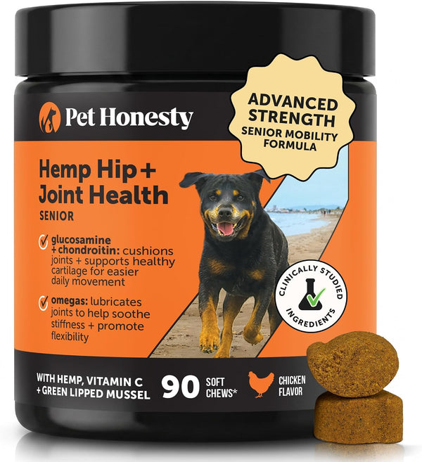 Pet Honesty Vet Recommended Hip and Joint Supplement for Dogs, 90 Count | Advanced Strength Dog Joint Supplement with Glucosamine Chondroitin, Chicken, Supports Mobility, Eases Stiffness1