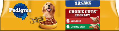Pedigree Choice Cuts Wet Dog Food, Beef & Country Stew, 13.2 Oz, 12 Count | Beef & Country Stew Flavors, 100% Complete & Balanced, Supports Lean Muscles, 50%+ Water for Hydration, Made with Real Beef1