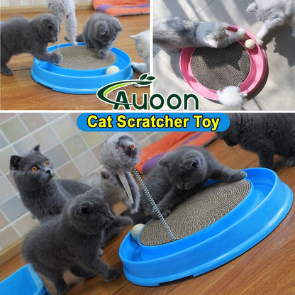 AUOON Cat Scratcher Toy with Ball Track for Indoor Cats and Kittens, Gray | 3 in 1 Interactive Cat Toy, Cat Scratch Pad with Cat Ball Toy and Cat Mouse Toy, for Chasing Exercise, Protect Furniture9