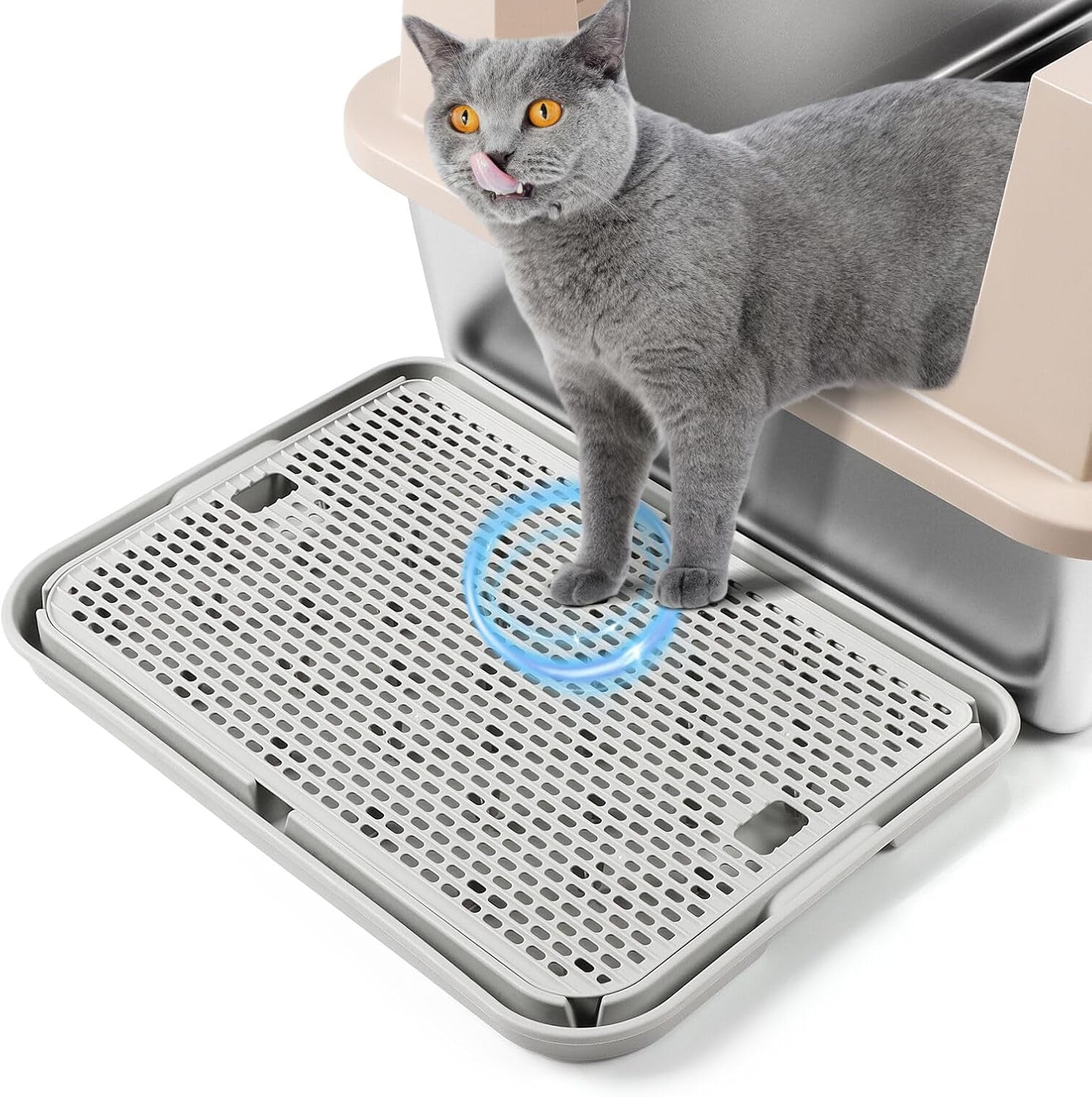 large-cat-litter-box-step-mat-16-5x11-2-cat-ramp-stairs-cat-litter-catcher-for-self-cleaning-litter-box-cats-pedal-step-stool-ideal-for-kitten-older-cats-light-grey