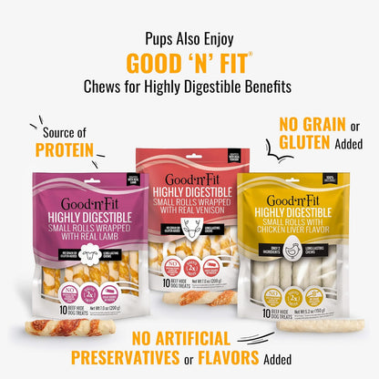 GOOD 'N' FUN Mini Rolls Long-Lasting Treat for Small Dogs, with Real Proteins, Beef Hide and Premium Chicken, Supports Dental Health, Mental Stimulation, 8 Oz8