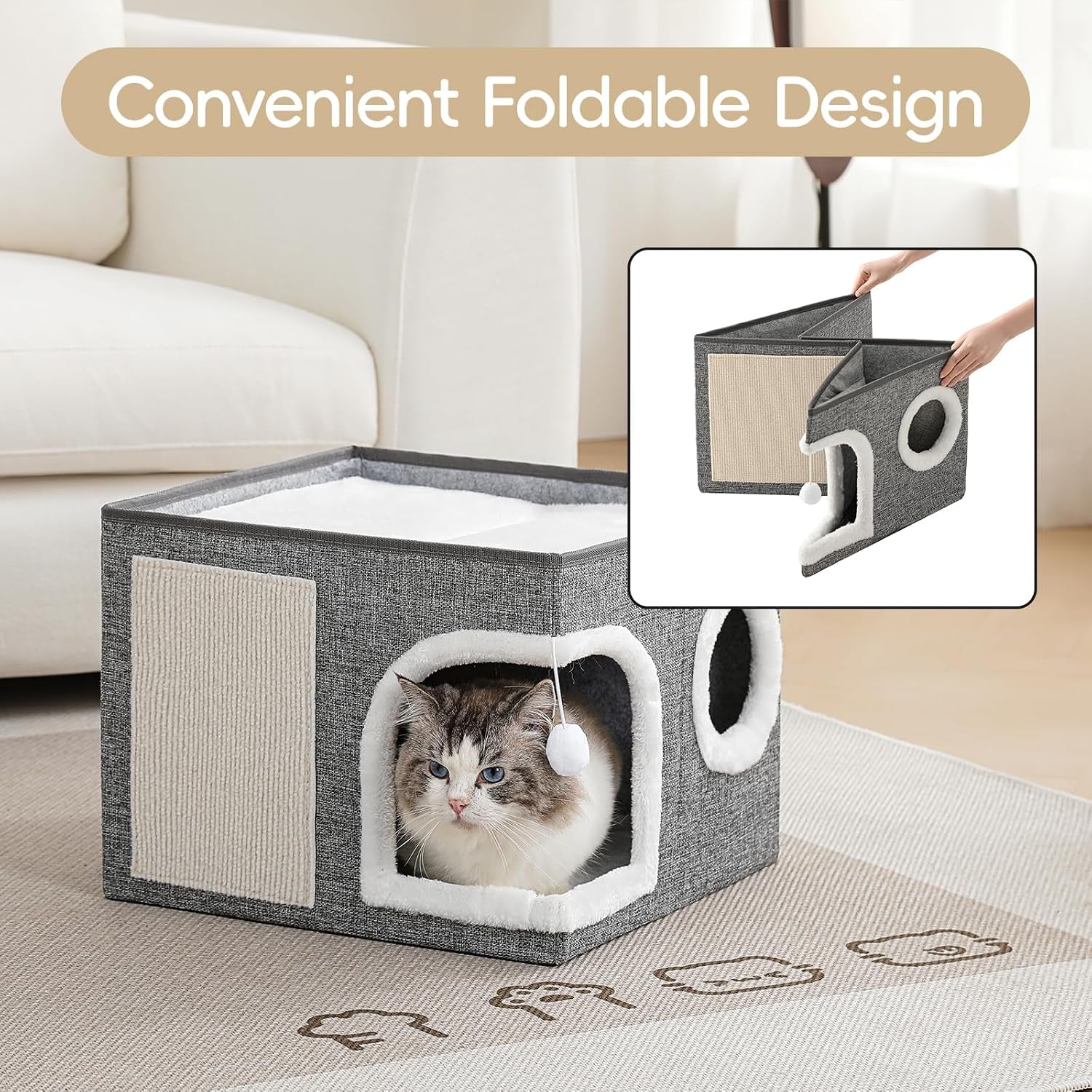 cat-beds-for-indoor-cats-large-cat-cave-house-with-scratch-pad-and-fluffy-ball-foldable-cat-condo-hideaway-modern-kitten-bed-grey