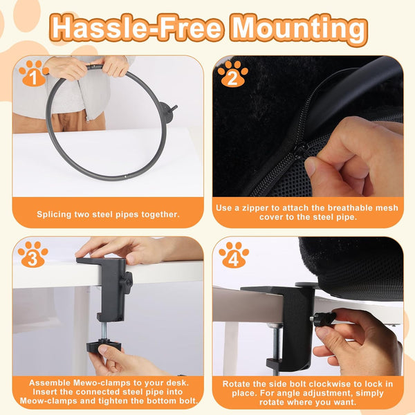 Cat Desk Bed - Ergonomic Cat Desk Perch Clamp for Remote Workers - Quality Desktop Suspended Cat'S Bed- Rotating Cats Hammock Desk with Removable Cover, Cat Bed Hold up to 50LBS6